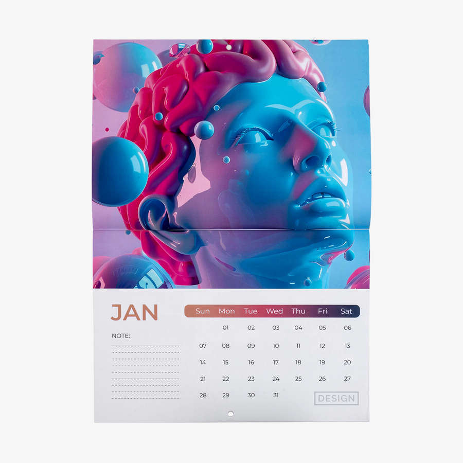 Wandkalender mit Drahtheftung in DIN A4, individuell und vollfarbig bedruckt