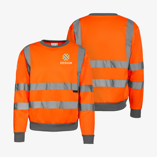 Warnschutz-Sweatshirt in Neonorange auf der Brust bedruckt