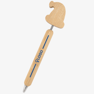 Bambus-Weihnachtskugelschreiber mit Tampondruck auf dem Schaft und Spitze in Weihnachtsmützenform