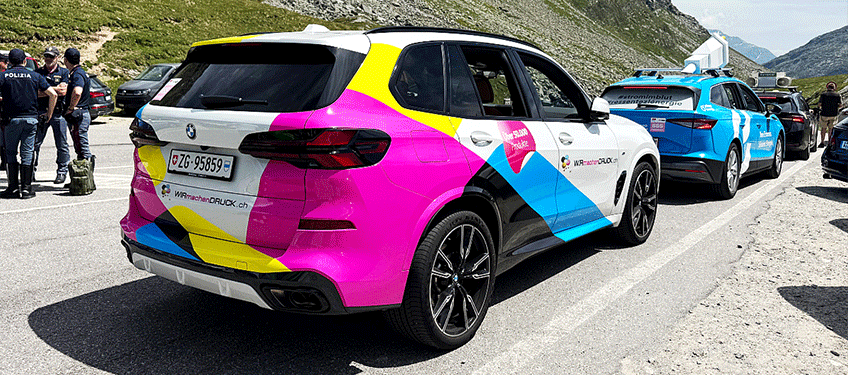 WIRmachenDRUCK Werbetour Auto Sponsoring Tour de Suisse 2025