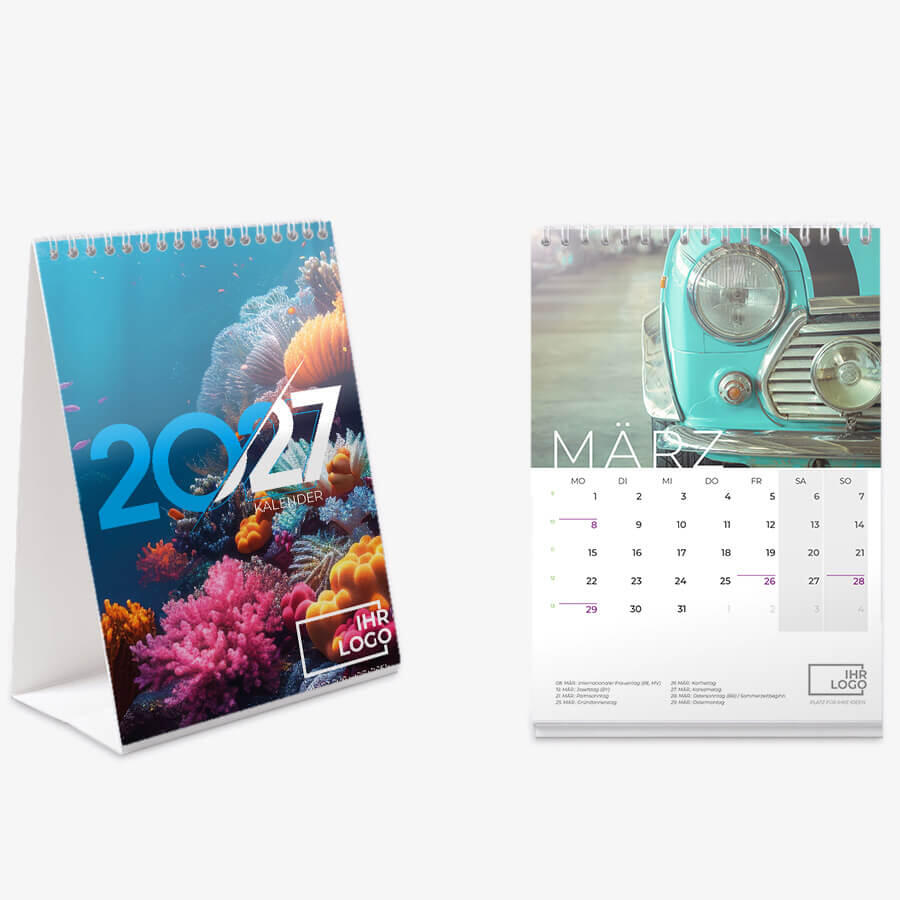 Zwei Wochentischkalender, gestaltet mit Kalendervorlagen 2027 