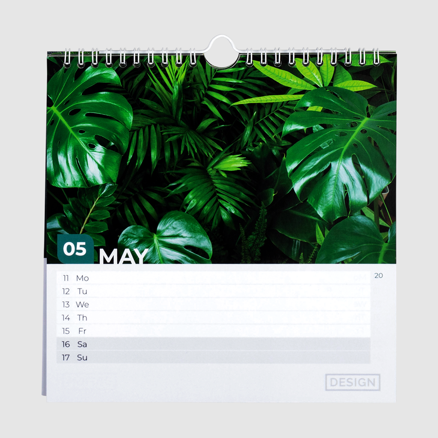 Quadratischer Wochenkalender mit Spiralbindung, individuell und vollfarbig bedruckt