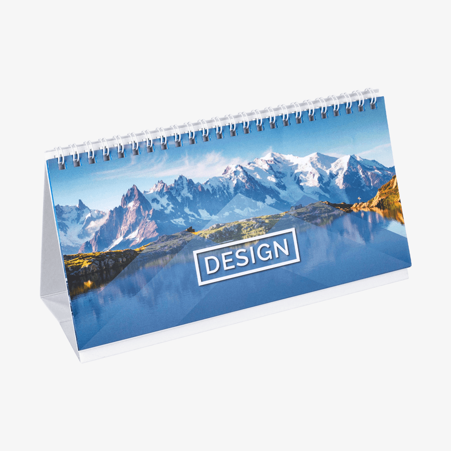 Aufstellbarer Wochentischkalender mit 4/0-farbigem Druck, lang quer