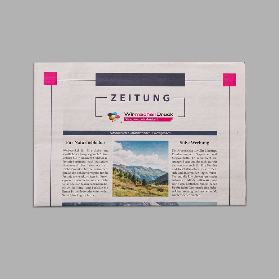 Individuell bedruckte Zeitung im DIN-A4-Format in Farbe, Anblick der Titelseite