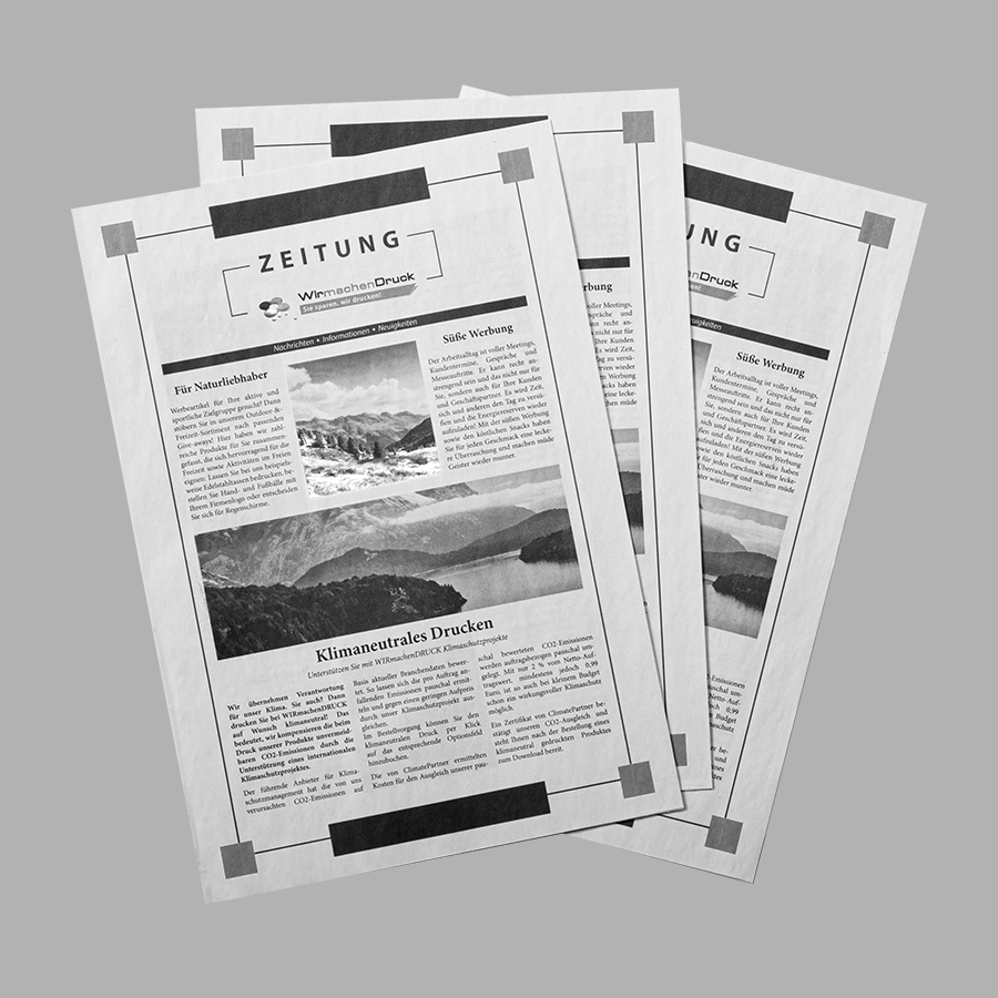 Drei Zeitungen im DIN-A4-Format in Schwarz-Weiss