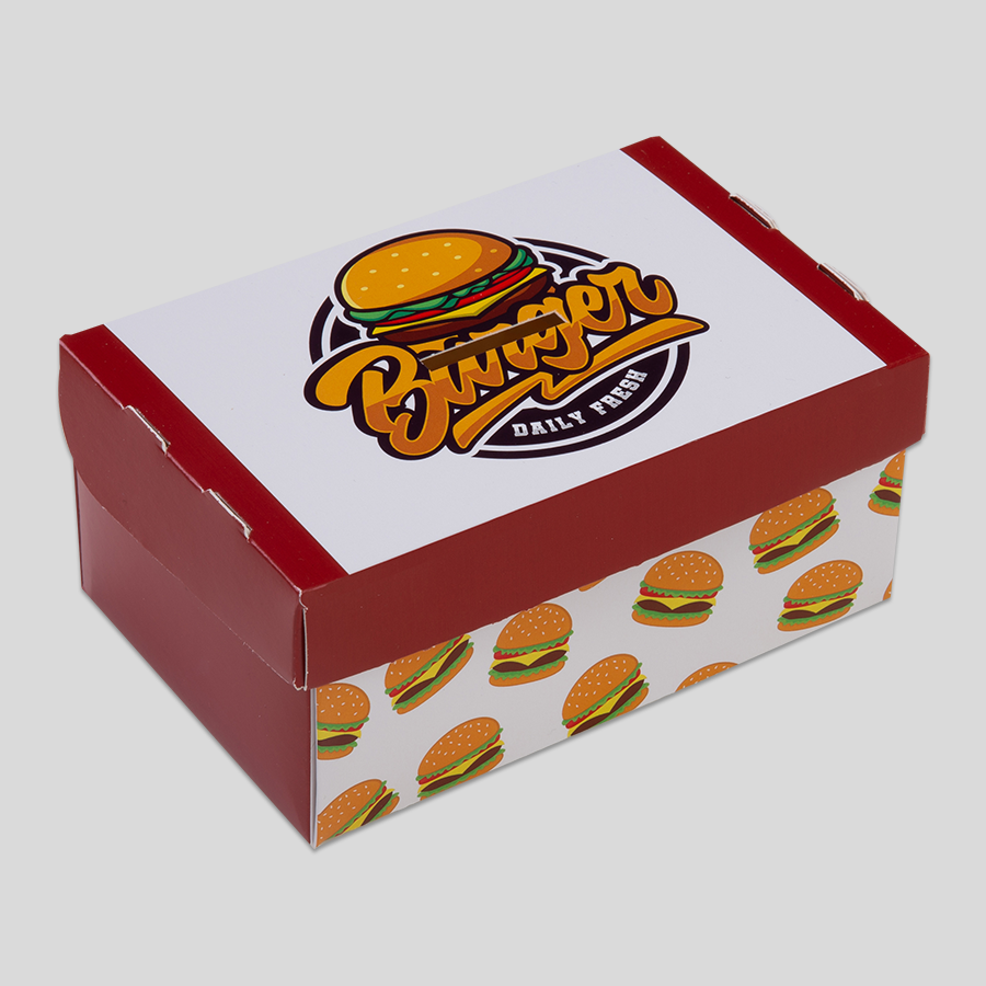 Grosse Burgerbox im Corporate Design mit dem Endformat 325 x 412 mm für das Druckmotiv