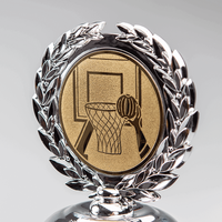 Pokal ZEPTER Silber auf Sockel, goldenes Emblem, Basketball Motiv