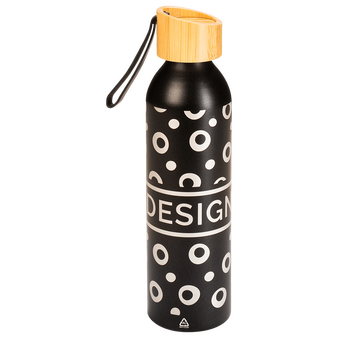Aluminiumflasche mit Bambusdeckel und Trageschlaufe graviert