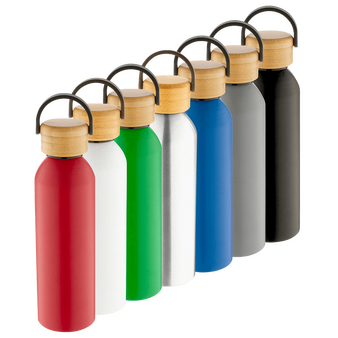 Aluminiumflasche mit Bambus-Tragedeckel Farbauswahl