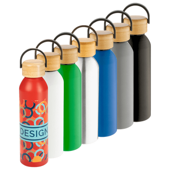 Aluminiumflasche mit Bambus-Tragedeckel Farbauswahl