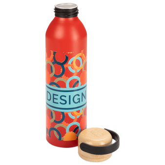 Aluminiumflasche mit Bambus-Tragedeckel bedruckt