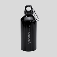 Aluminiumflasche mit Karabinerhaken, schwarz, frontal