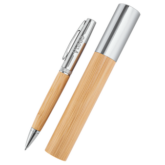 Bambus-Kugelschreiber Chroma mit einseitiger Lasergravur
