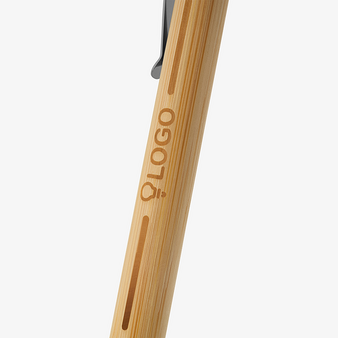 Bambus-Kugelschreiber mit Metallclip und einseitiger Lasergravur