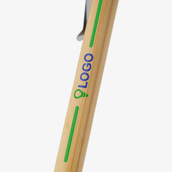 Bambus-Kugelschreiber mit Metallclip - Tampondruck