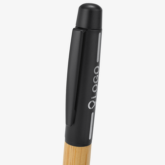 Bambus-Kugelschreiber Schwarz mit einseitiger Lasergravur