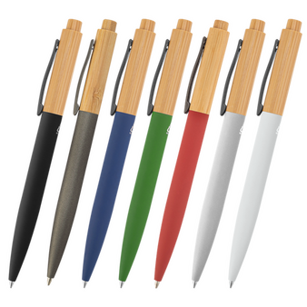 Bambus-Softtouch-Kugelschreiber mit einseitiger Lasergravur