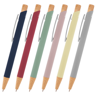 Bambus-Softtouch-Kugelschreiber Pastell mit einseitiger Lasergravur