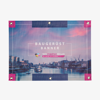 Banner, farbig bedruckt, geknickt mit Ösen und Saum