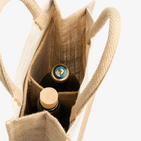 Baumwoll-Jute-Flaschentasche laminiert mit Doppelfach Öffnune mit 2 Flaschen