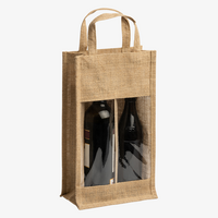 Baumwoll-Jute-Flaschentasche laminiert mit Sichtfenster und Doppelfach, Personalisierung auf Anfrage