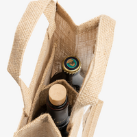 Baumwoll-Jute-Flaschentasche laminiert mit Sichtfenster und Doppelfach, Personalisierung auf Anfrage