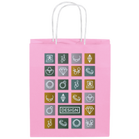 Beidseitig farbig bedruckte Papiertragetasche in S mit Papierkordeln