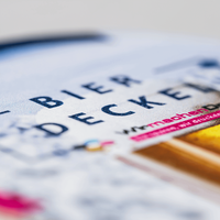 Bierdeckel, farbig bedruckt, rund, Bier Motive