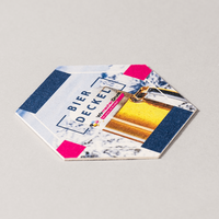 Bierdeckel, farbig bedruckt, sechseck, Bier Motive