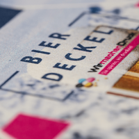 Bierdeckel, farbig bedruckt, sechseck, Bier Motive