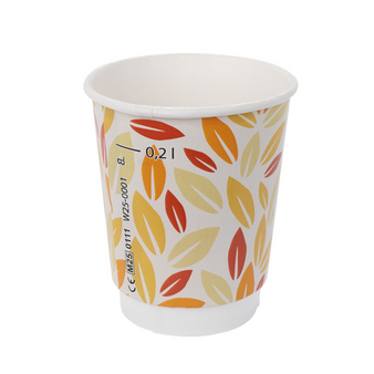 Bio-Becher doppelwandig mit Eichstrich 200 ml, 4/0-farbig (CMYK)