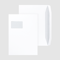 Briefumschlag DIN C4 (Lasche an der breiten Seite), nassklebend mit Fenster, unbedruckt weiß