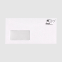 Briefumschlag DIN lang quer, haftklebend mit Fenster, weiß, bedruckt mit Dialogpost Frankierwelle