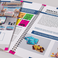 Broschüre mit Metall-Spiralbindung Quadrat 9,8 cm x 9,8 cm aufgeschlagen