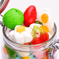 Fruchtgummi, farbig, verschiedene Sorten, geoeffnet,details