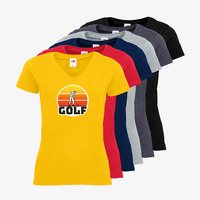 Damen-T-Shirt FOTL, Basic V-Neck - Motiv Golf Sonnenuntergang, Farbauswahl