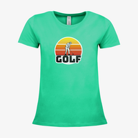 Damen-T-Shirt B&C, Premium - Motiv Golf Sonnenuntergang