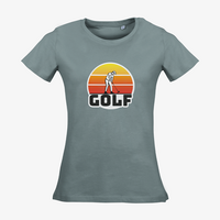 Damen-T-Shirt Russell, Organic - Motiv Golf Sonnenuntergang