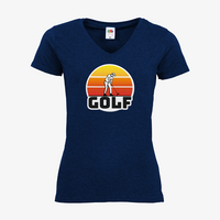 Damen-T-Shirt FOTL, Basic V-Neck - Motiv Golf Sonnenuntergang