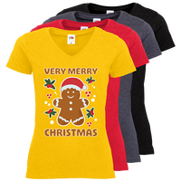 Damen-T-Shirt FOTL, Basic V-Neck - Motiv Lebkuchen, Farbauswahl