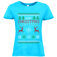 Damen-T-Shirt B&C, Basic - Motiv Weihnachtsstrickpulli