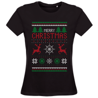 Damen-T-Shirt B&C, Organic - Motiv Weihnachtsstrickpulli