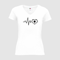 Damen-T-Shirt FOTL, Basic V-Neck - Motiv Fußball EKG-Linie