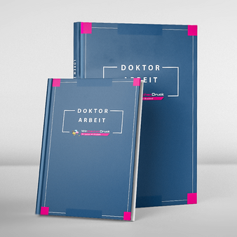 Doktorarbeit mit Hardcover-Bindung, farbig bedruckt, Umschlag Blau