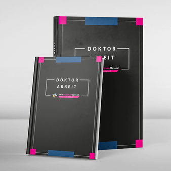 Hardcover Bindung, farbig bedruckt, schwarz, stehend