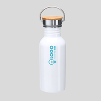 Edelstahlflasche mit Bambusdeckel und Bügelgriff , weiss