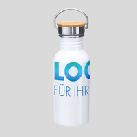Edelstahlflasche mit Bambusdeckel und Bügelgriff  4/0 farbig