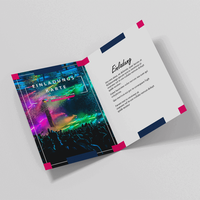 Einladungskarte, farbig bedrukckt, liegend, aufgeklappt