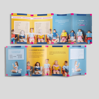 Faltblatt, gefalzt auf DIN A6 vertikaler Doppelparallelfalz 8-seitig farbig bedruckt aufgeklatppt