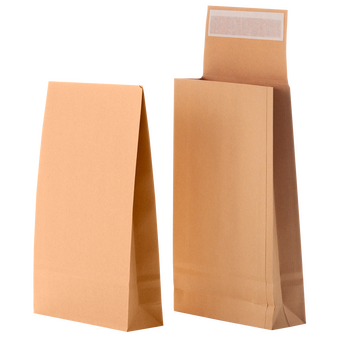 Faltentasche mit Klotzboden (32,4 x 22,9 x 4 cm), haftklebend ohne Fenster, unbedruckt braun